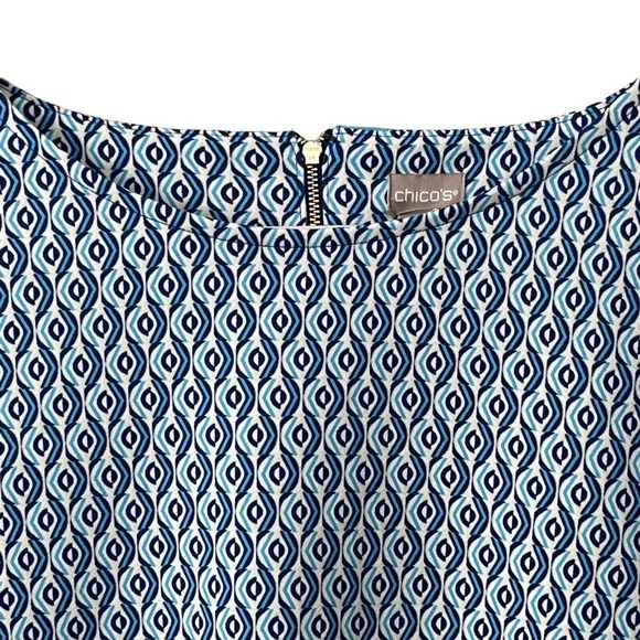Chico's Size 3 XL 16 Top Geo Print Colorblock Trim Boat Neck Stretch - Picture 4 of 8